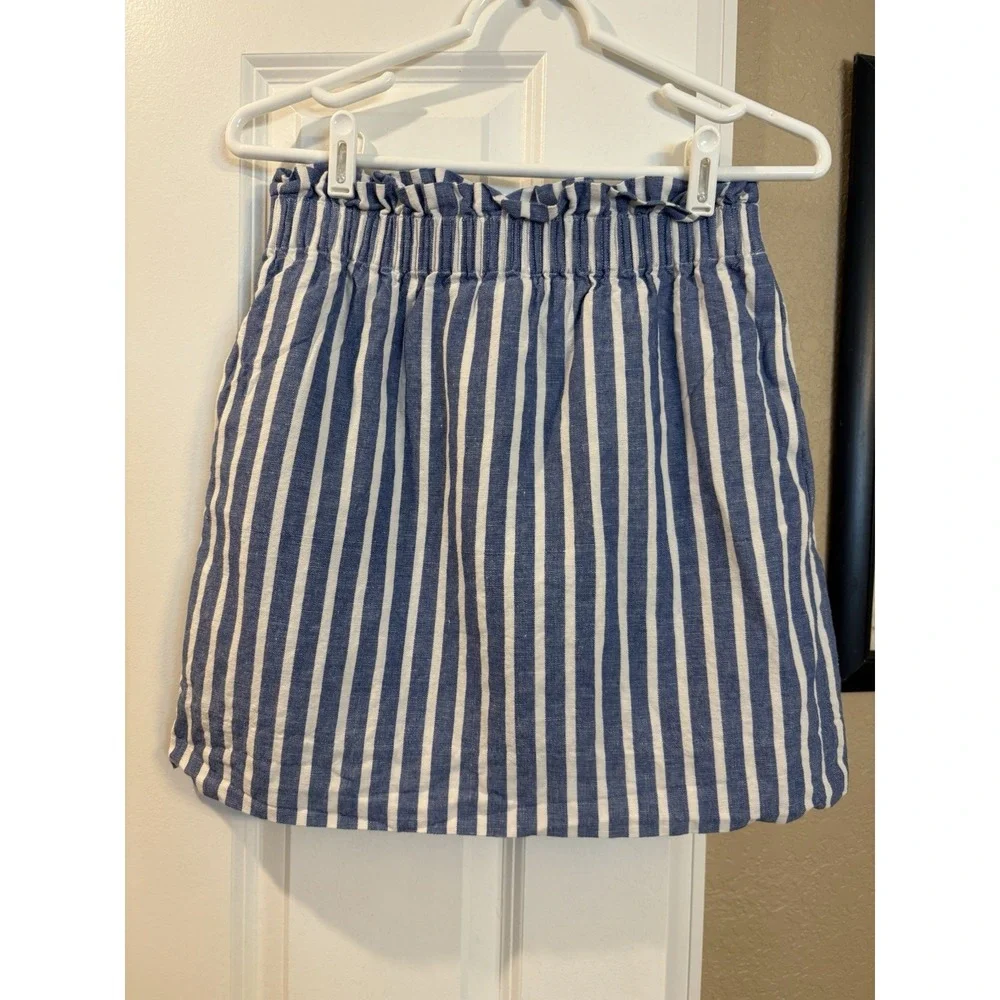 J Crew Women's Pull On Striped Linen Blend Skirt,‎ Size 4 Pockets